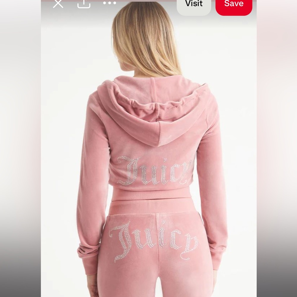 NEW! JUICY COUTURE Velour OG small Bling Tracksuit Set in pink
